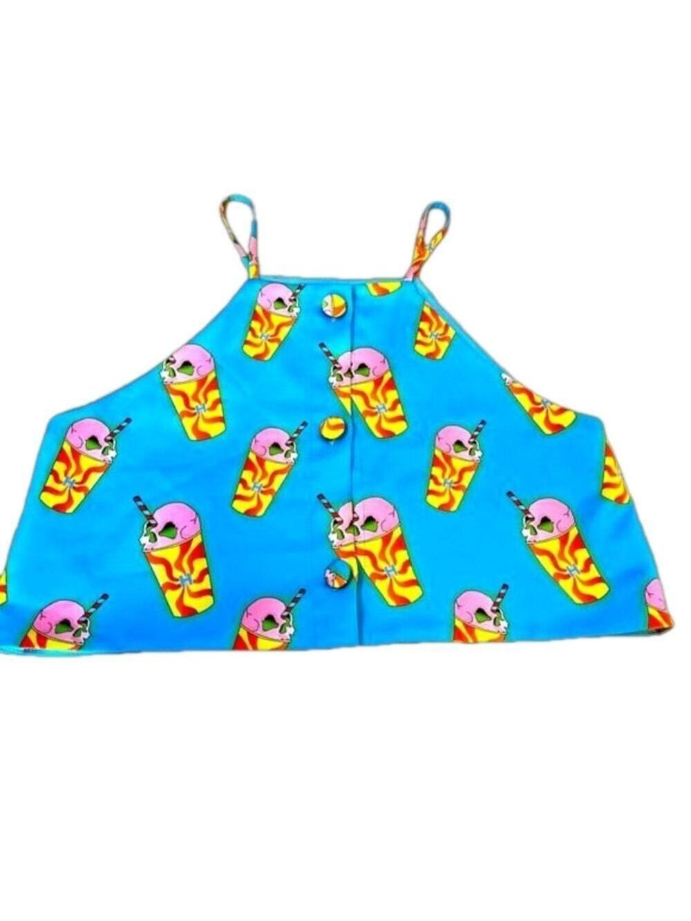HAYLEY ELLAESSER Pop Art Cropped Tank Top in Slurpee Skull Print on Bright Blue